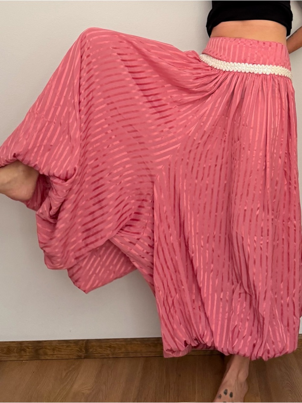 Vintage Wide Leg Pleated Palazzo Pants with White Sequin Waist Costume Circus - Picture 3 of 16